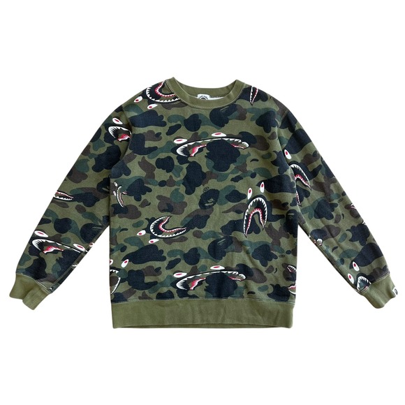 BAPE Kids A Bathing Ape‎ Camouflage Print Shark Teeth Sweatshirt Size 160 - Picture 1 of 9